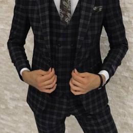 CONTEMPORARY BLACK ON STRIPED 3 PIECE MEN'S SUIT|SUT 020 (AVAILABLE IN ALL SIZES)