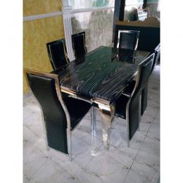 Oxlyn 6 Seater Marble Dining Set With Sliver Legs