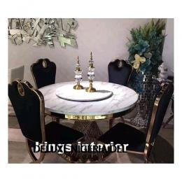 Exquisite Round Italian Marble Dinning With 6 Chairs