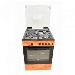 Scan Frost | CK-6222 NG - 60X60 CMS ,WOOD FINISH , 2 GAS BURNERS(1 WOK+1 NORMAL)+ 2 HOT PLATES , GAS OVEN+GRILL+ TURNSPIT