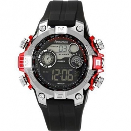 ARMITRON 40/8251RED Men’s Black Digital With Red Metallic Accents Strap Watch