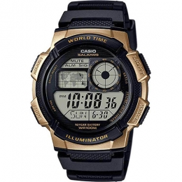 Casio AE1000W-1A3V Men’s World Time Illuminator Black Gold Watch
