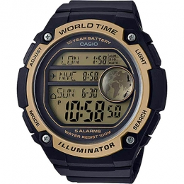 Casio AE3000W-9AV Men’s World Time Digital Black/Gold XL Watch