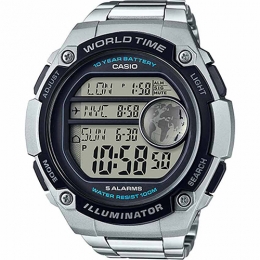 Casio AE3000WD-1AV Men’s 3 City Simultaneous Time Display Bracelet XL Watch