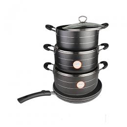Hoffner 8 Pcs Set Non Stick Cookware Set - Black,24cm / 26cm and 28cm