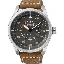 CITIZEN AW1360-12H MEN’S ECO-DRIVE AVIATOR POWER RESERVE BROWN LEATHER WATCH