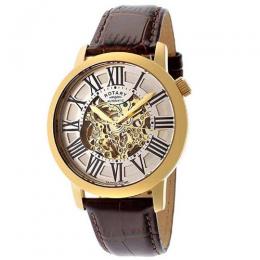 ROTARY GLE000013/21S MEN'S SKELETON AUTOMATIC BROWN LEATHER WATCH