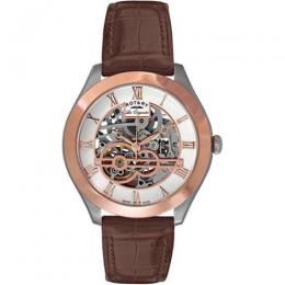 ROTARY GS90511/21 MEN'S LES ORIGINALES SWISS MADE SKELETON AUTOMATIC BROWN LEATHER MEDIUM SIZE WATCH