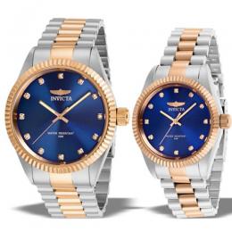 INVICTA HIS N HER'S SPECIALTY TWO TONE 3 HAND BLUE DIAL WATCH