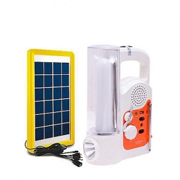 Lontor Rechargeable LED Lamp With Radio & USB Output + Solar Panel 