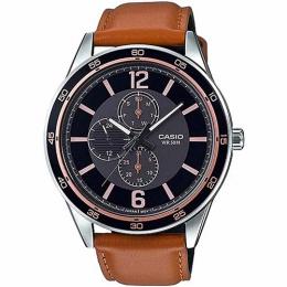 CASIO MTP-E319L-1BVDF MEN’S MULTI-HANDS BROWN LEATHER LARGE FACE WATCH