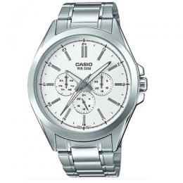 CASIO GENT'S MTP-SW300D-7AVDF STAINLESS STEEL MULTIFUNCTION WHITE DIAL WATCH