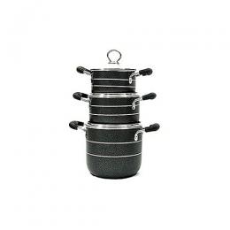 Hoffner 3Pcs Non Stick Aluminium Pots-Black 18cm,20cm And 22cm
