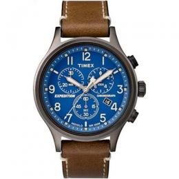 TIMEX T4B090 MEN'S EXPEDITION CHRONOGRAPH BLUE DIAL LEATHER WATCH