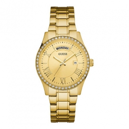 GUESS U0764L2 Women’s Dressy Gold-Tone Stainless Steel Multi-Function Watch with Day & Date