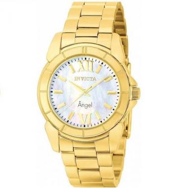 INVICTA 0460 WOMEN’S ANGEL QUARTZ 3 HAND WHITE DIAL GOLD WATCH